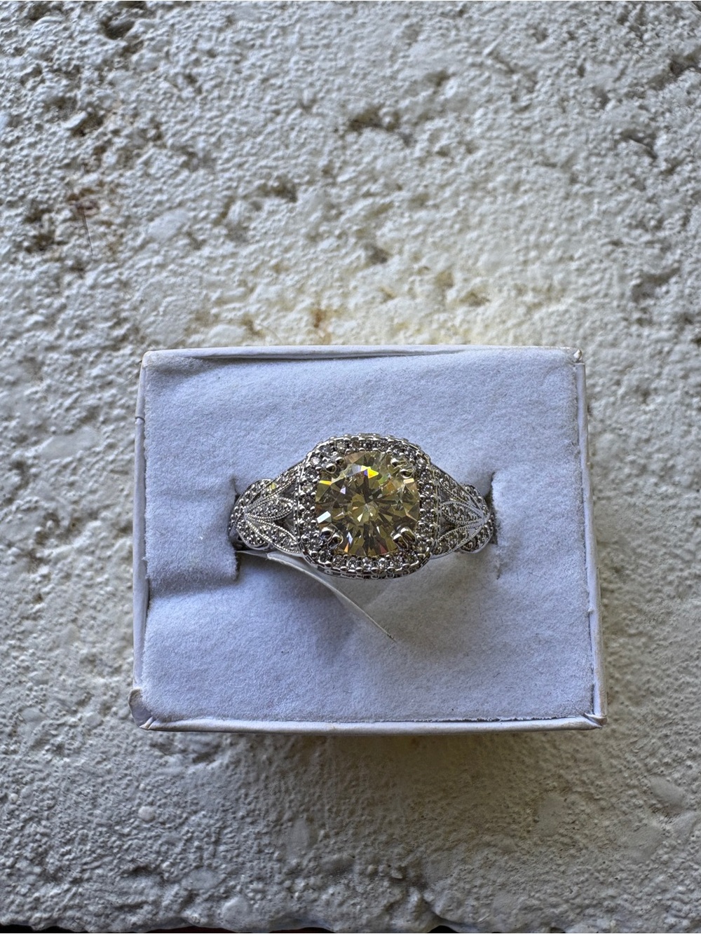 Silver-Tone Halo Ring with Yellow Center Stone
